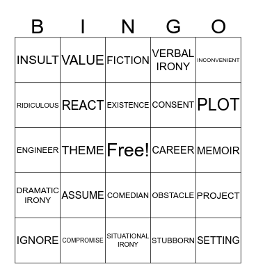 Vocabulary Bingo Card