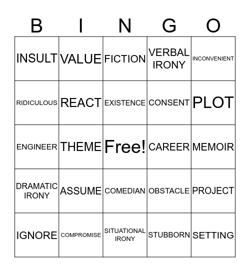 Vocabulary Bingo Card