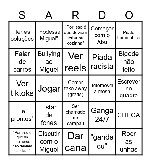 Sardingo Bingo Card
