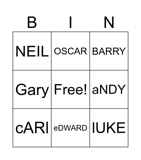 Untitled Bingo Card