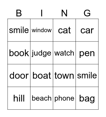 Common Nouns Bingo Card