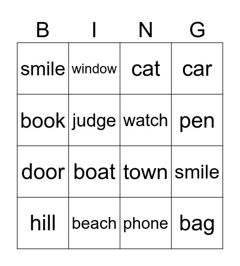 Common Nouns Bingo Card