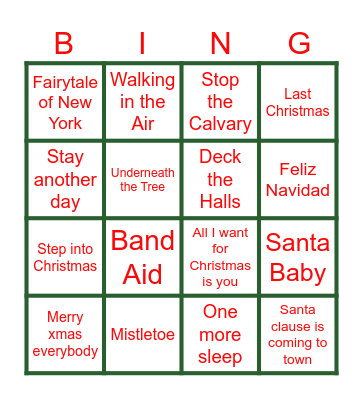 Christmas Song Bingo!!! Bingo Card