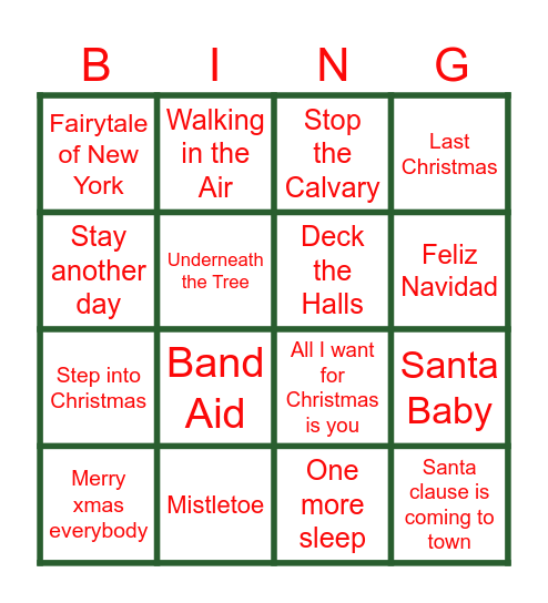 Christmas Song Bingo!!! Bingo Card