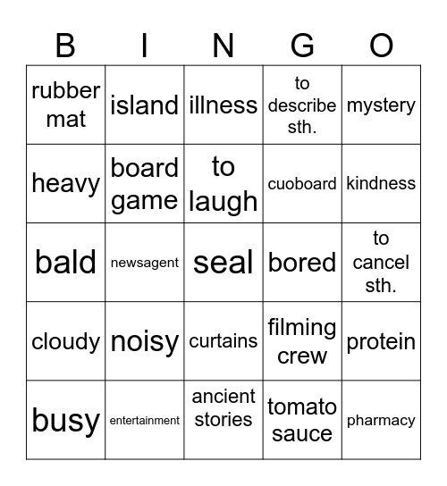 Vocabulary revision - October Bingo Card