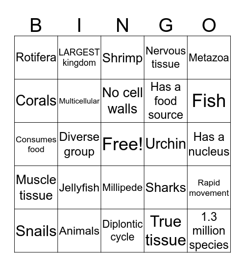 Animalia Bingo Card