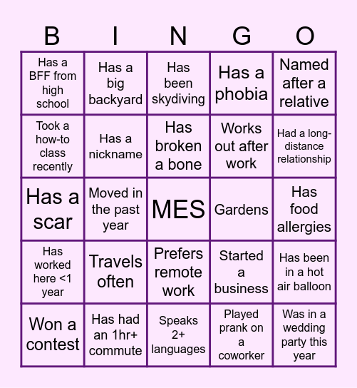 MES@SE Bingo Card