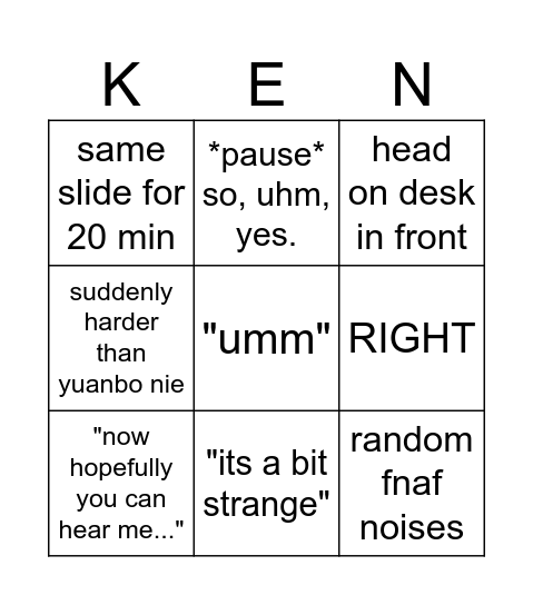 KEN Bingo Card