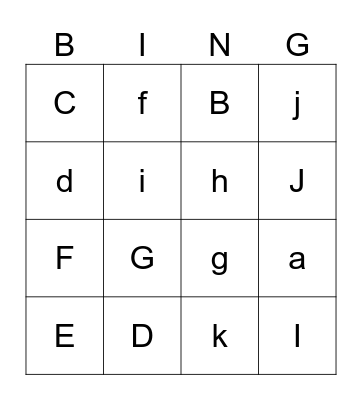 capital and lower case letters Bingo Card
