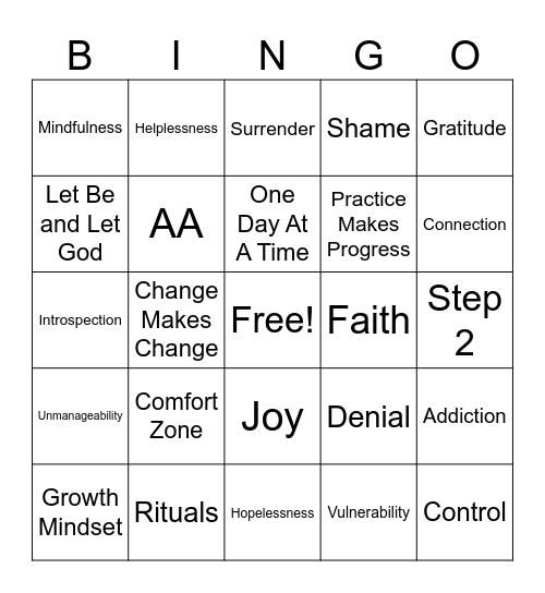 Steps to Recovery 2 Bingo Card