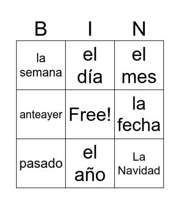 Vocabulary Bingo Card