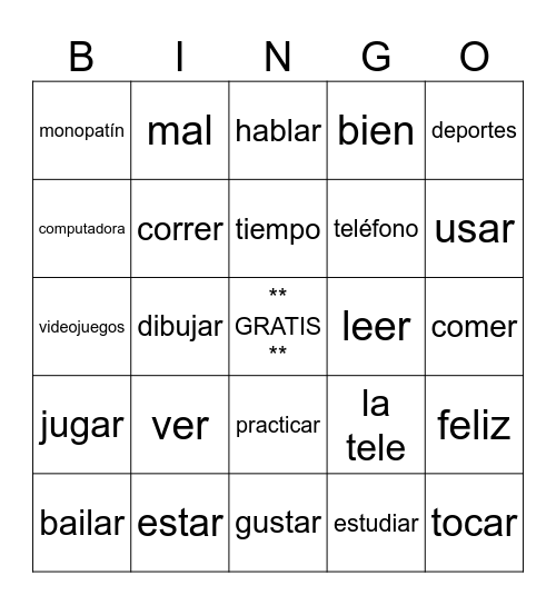 Spanish II VERBS Bingo Card