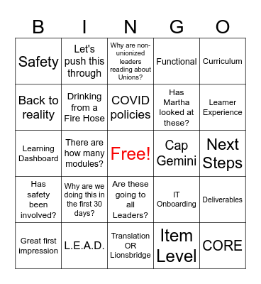 Onboarding Bingo! Bingo Card
