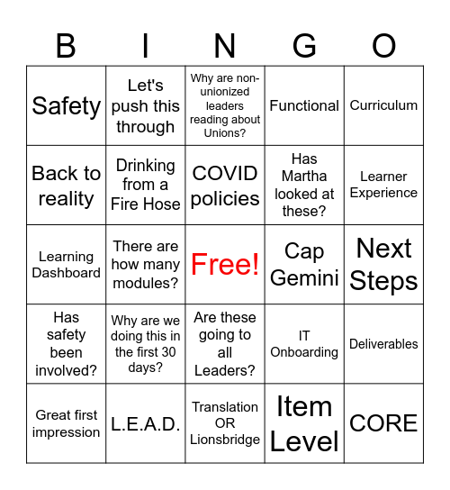 Onboarding Bingo! Bingo Card