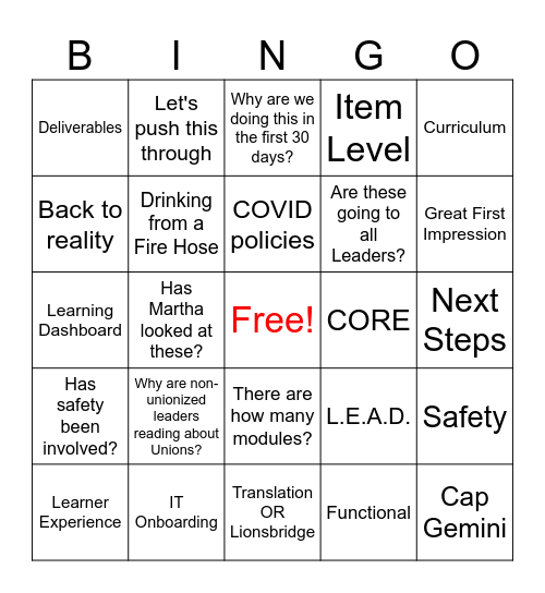 Onboarding Bingo! Bingo Card