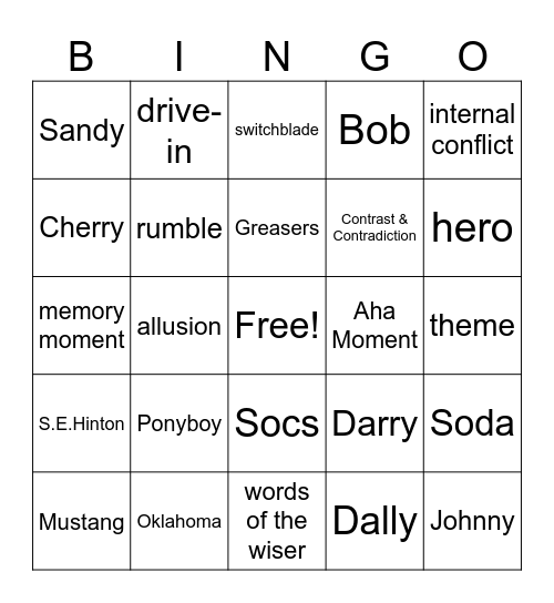 Outsiders Bingo Card