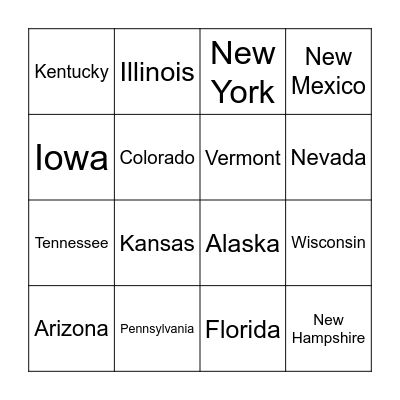 50 States Locations! Bingo Card