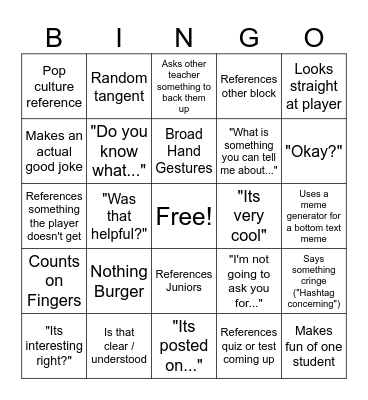 Humanitities Bingo Card