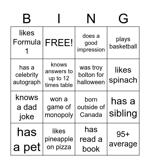 HUMAN BING-O Bingo Card