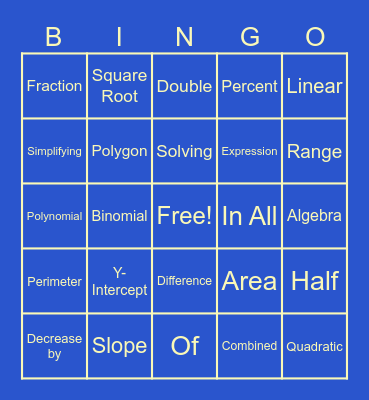 Math Bingo Card