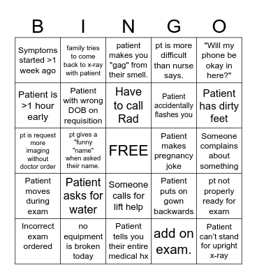 Radiology Bingo Card