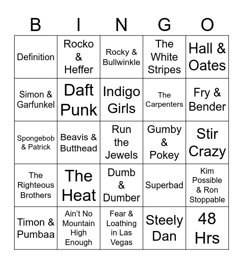 Duos Bingo Card