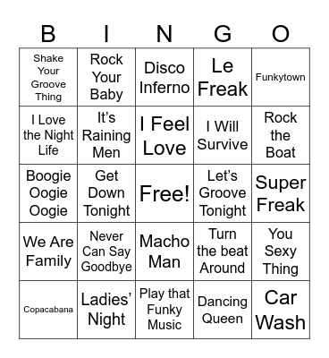 3. Disco Songs (Reg) Bingo Card