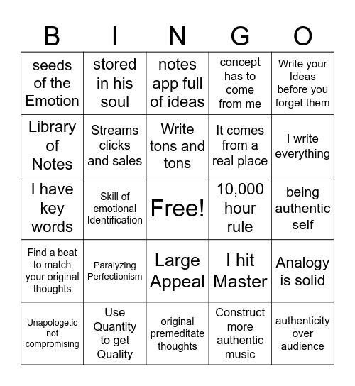 Kenrick Bingo Card