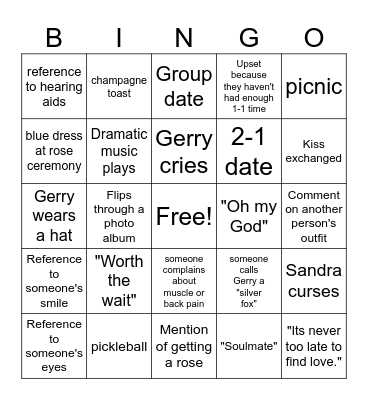 Golden Bachelor BINGO Card