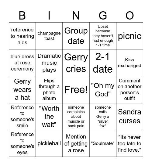 Golden Bachelor BINGO Card