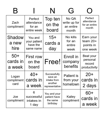 MEDICAL INTAKE REP BINGO Card