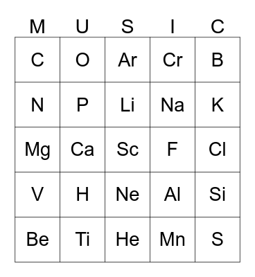 Periodic Table Bingo Card
