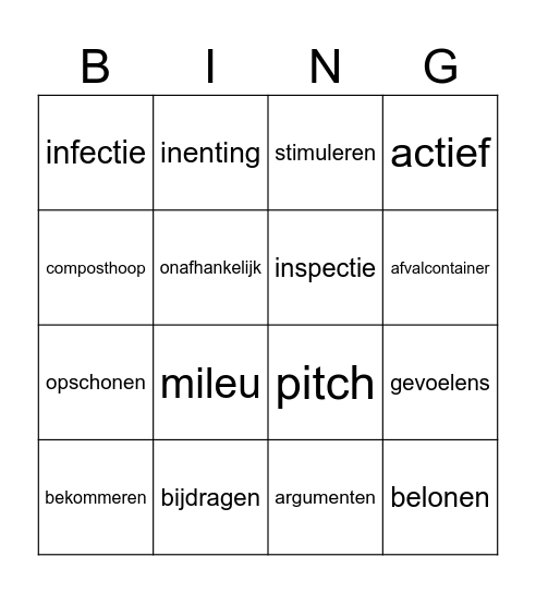 Thema 3 woorden Bingo Card
