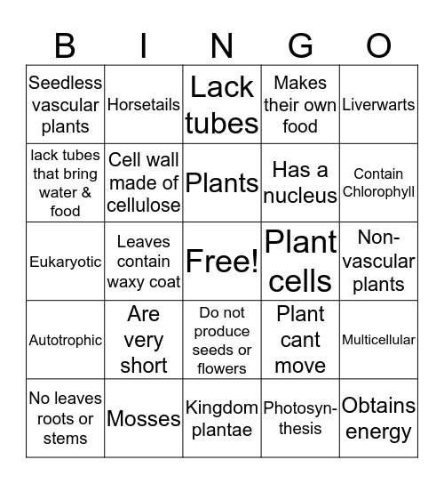 Plantae Bingo Card