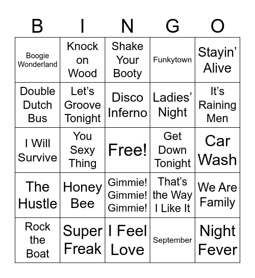 3. Disco Songs (Reg) Bingo Card