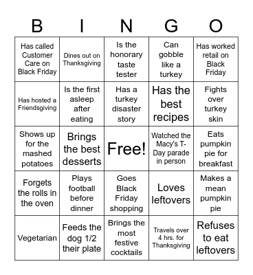 Thanksgiving Bingo Card