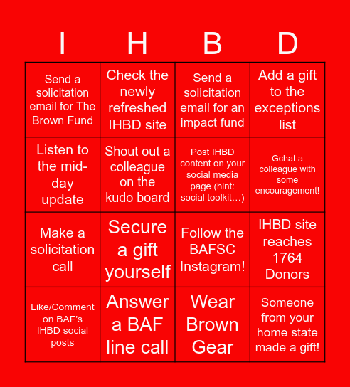 BAF Loves Brown! IHBD 2023! Bingo Card