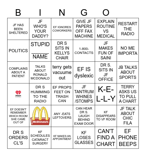 BULLY Bingo Card