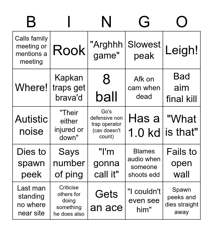 Lag Bingo Card