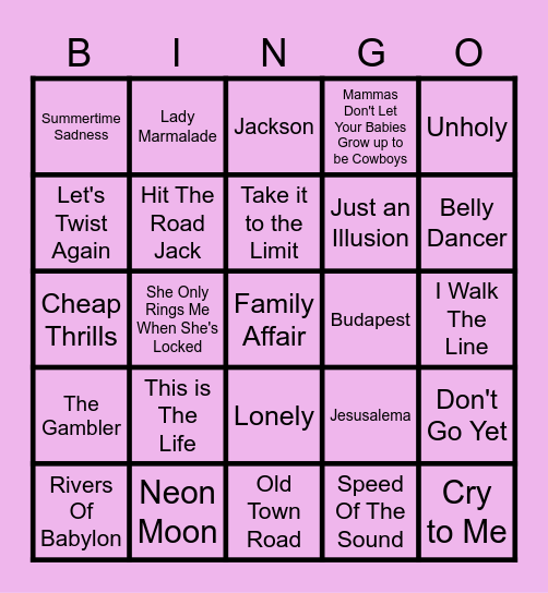 November Music Bingo 2023 Bingo Card
