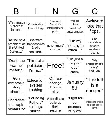 GOP Debate Bingo Card
