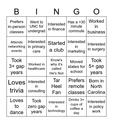MD/MBA Mixer Bingo Card