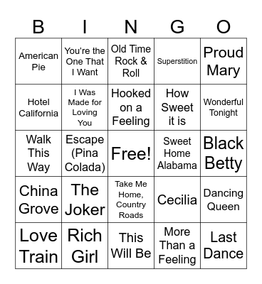 4. 70's Songs (4 Corners) Bingo Card
