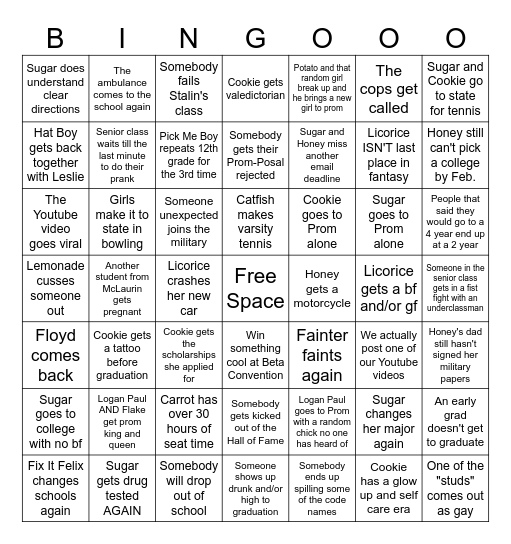 Senior Year Bingo Card