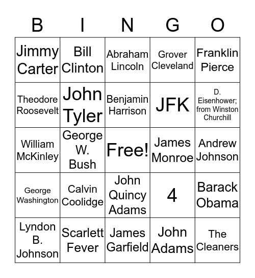 Presidential Bingo Card