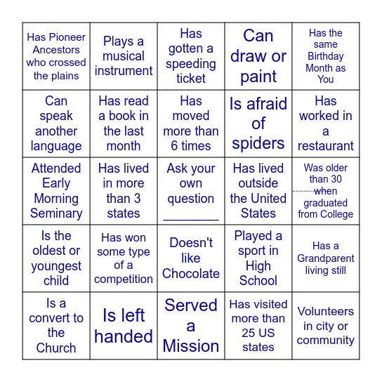 Find Someone Who Bingo Card