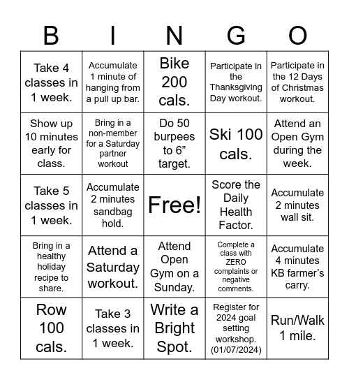 NOVA's 25 in 50 Bingo Card