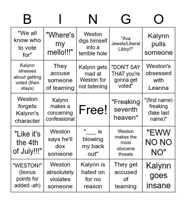 Sinjin Drowning TDI Bingo Card