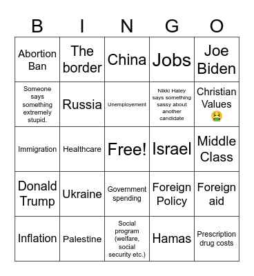 Republican Debate Bingo Card
