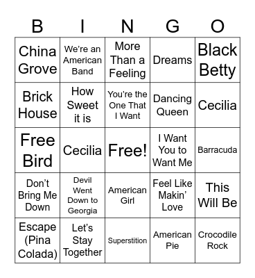 4. 70's Songs (4 Corners) Bingo Card